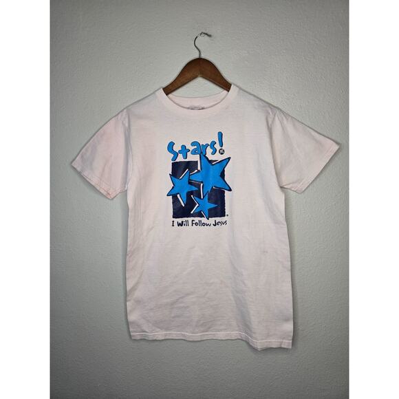 Vintage Jesus Shirt Stars I Will Follow Jesus Pink Medium Religious Tee - Picture 1 of 11